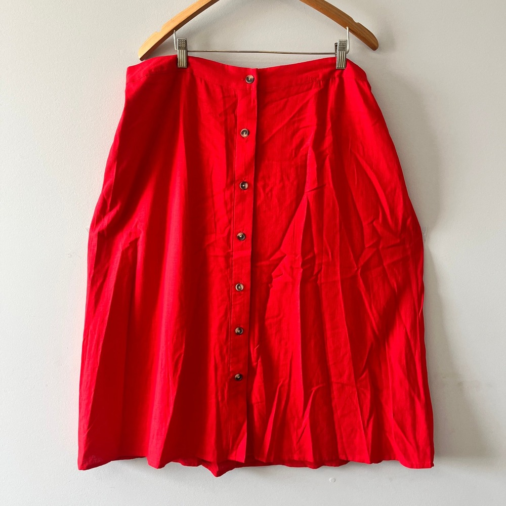 LC Lauren Conrad Button Front Midi Skirt Cottagecore Red XXL NWT